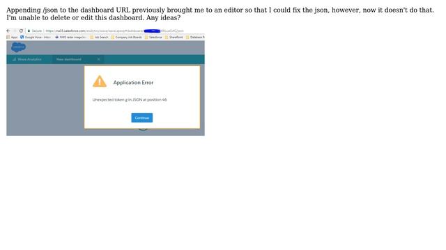 Salesforce: Unable to delete dashboard or edit with json. смотреть онлайн