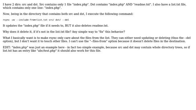 Rsync --include-from & Delete = Extra Files Removed (2 Solutions!!)