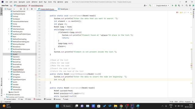 JAVA Tutorial - Insert at the beginning of the Singly Linked List смотреть онлайн