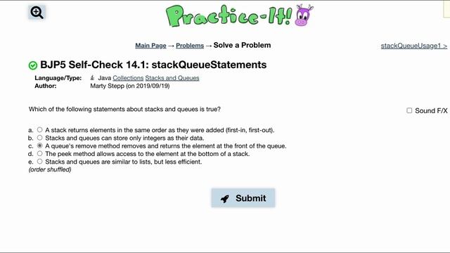 Java Practice It | Self-Check 14.1: stackQueueStatements | Collections, mystery, Stacks and Queues смотреть онлайн