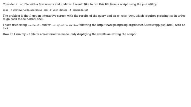 Databases: psql: Run commands in batch mode смотреть онлайн