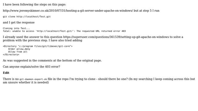 Git clone gives 403 error on localhost смотреть онлайн