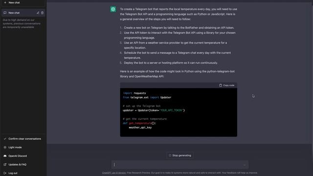 ChatGPT 1 min Tutorial - Make a Telegram bot for reporting the local weather every day. смотреть онлайн