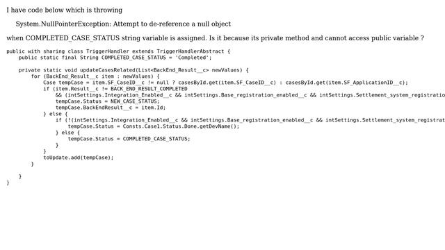 Salesforce: Null Pointer exception with Private method смотреть онлайн