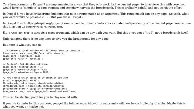 Drupal: Get the breadcrumbs for a specific node other than the current смотреть онлайн