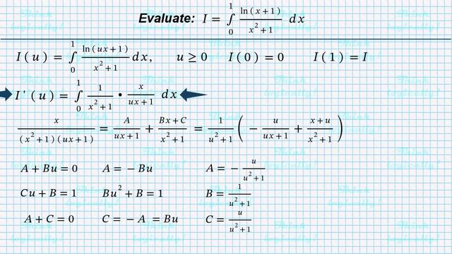 Putnam 2005. Another application of Feynman's trick. Integral of ln(x+1)/(x²+1) in (0,1). смотреть онлайн