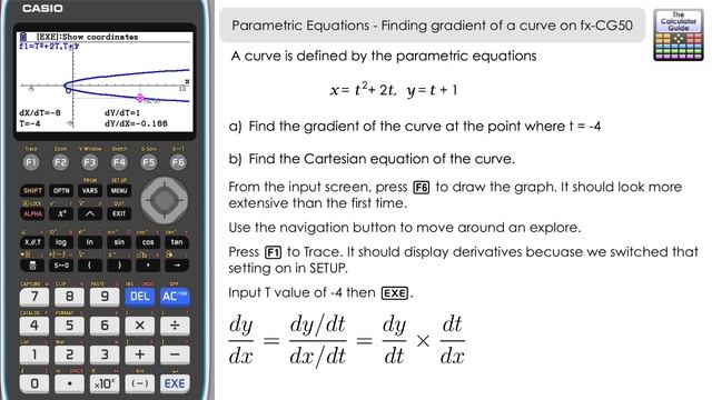 Parametric Equations - Finding The Gradient & Cartesian Equation Of The Curve - Casio fx-CG50 смотреть онлайн