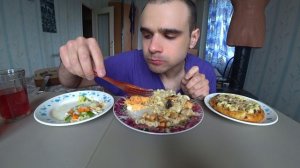 МУКБАНГ АСМР МАКАРОНЫ С КУРИЦЕЙ И ГРИБАМИ / РОЛЛЫ / САЛАТ / ПИРОГ С РЫБОЙ/ ОБЖОР EATING ASMR #664