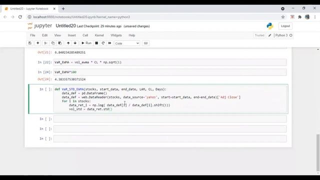 Value at Risk by using EWMA & Standard Deviation | VaR EWMA & STD смотреть онлайн