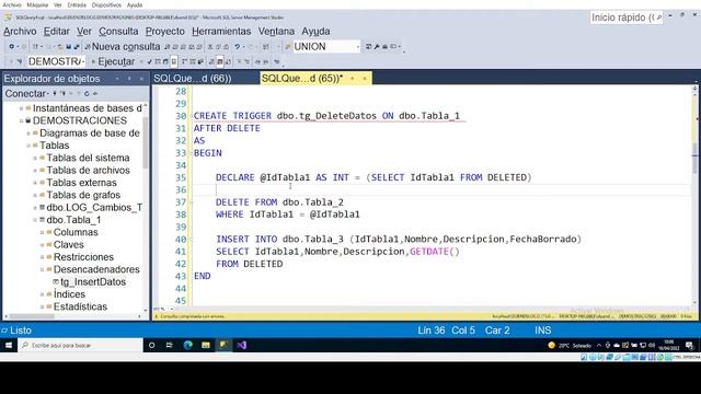 SQL Crear Trigger al ELIMINAR registros en una tabla смотреть онлайн