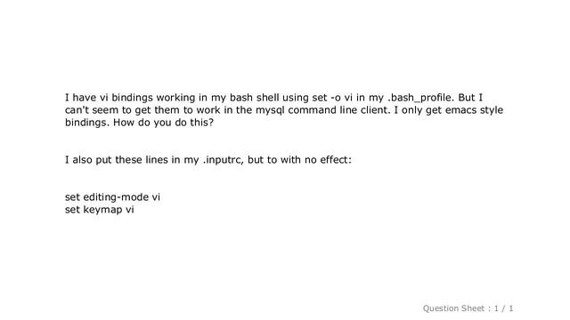 MySQL : How to get vi keybindings to work in mysql client? смотреть онлайн