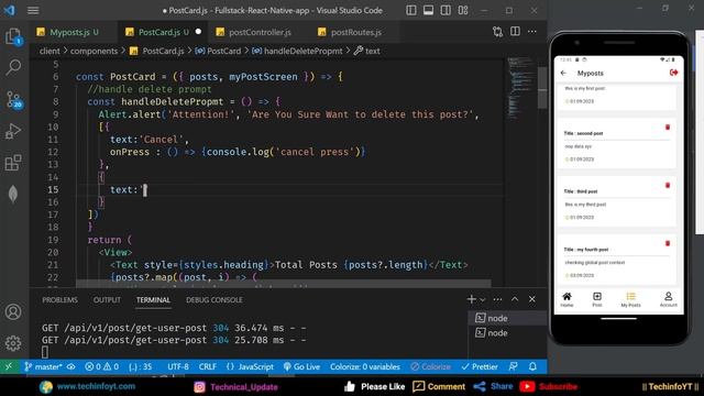 Delete User Post | Building a Fullstack React Native App | React Native project смотреть онлайн