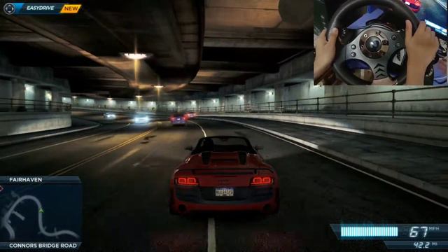 NFS most wanted 2012 (Audi R8 GT Spyder) gameplay with nitho drive pro v16 PC смотреть онлайн