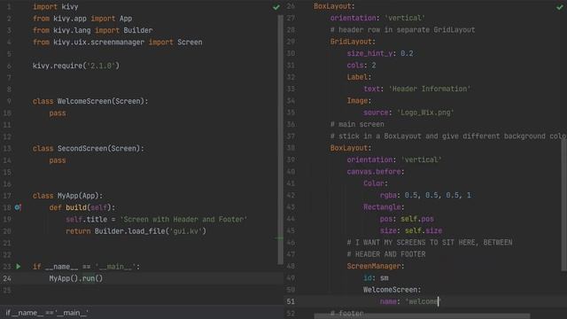 Python Kivy GUI - Screen with Header and Footer - screen within a screen in Python - Tutorial part смотреть онлайн