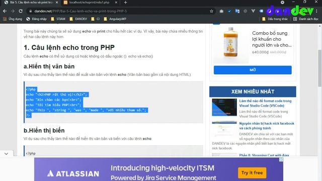 echo và print trong php | Nên sử dụng echo hay print #5 |dandev смотреть онлайн