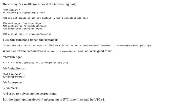 DevOps & SysAdmins: Timezone issue with cron inside a Debian Docker container смотреть онлайн
