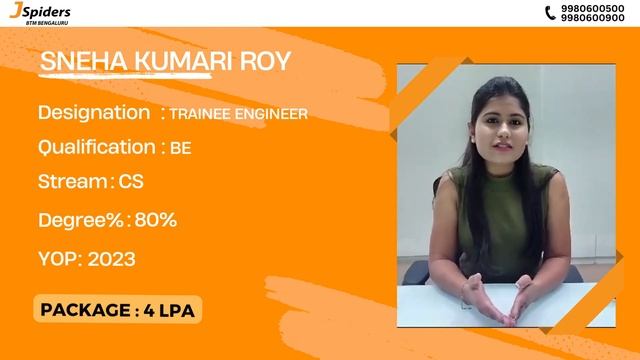 "Sneha Kumari Roy's Journey to Trainee Engineer with JSpiders BTM" смотреть онлайн