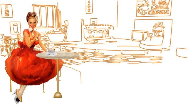 Pin up video postcard "At the cafe". смотреть онлайн