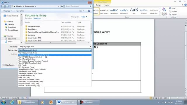 Save as Macro Enabled Document DOCM Functional Checklist Survey in Microsoft Word 2010 (part 3 of 9 смотреть онлайн