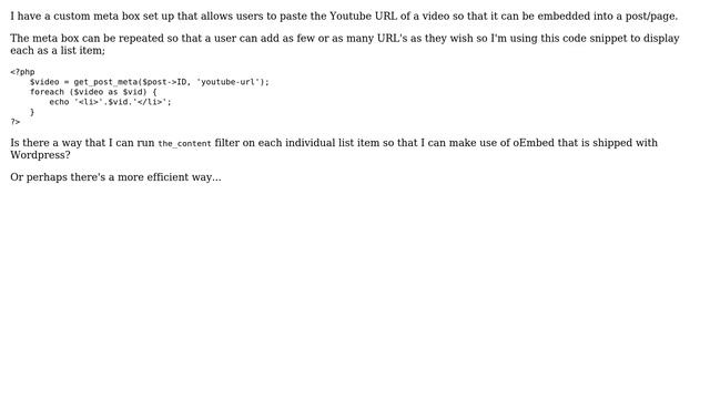 Wordpress: Apply the_content filter to a custom field with multiple values смотреть онлайн