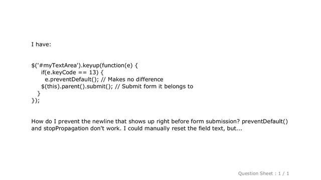 JQuery : Textarea Newline Prevention On Enter (jQuery)