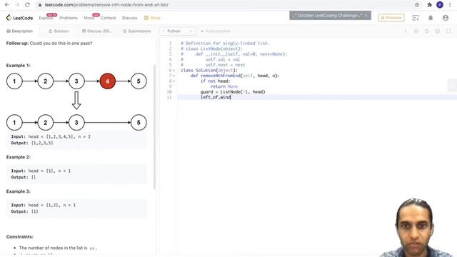 Leetcode-19 : Remove Nth Node from end of list (Using sliding window) смотреть онлайн
