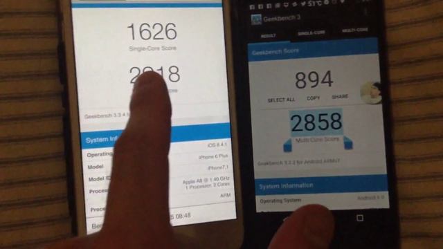 Android Marshmallow v.s iPhone 6 Plus Geekbench 3 Test смотреть онлайн