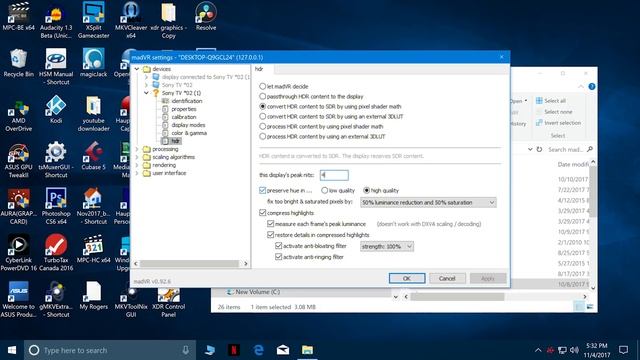 MadVR setup for HDR UHD Dynamic Settings for all HDR TVS mastering NITS смотреть онлайн