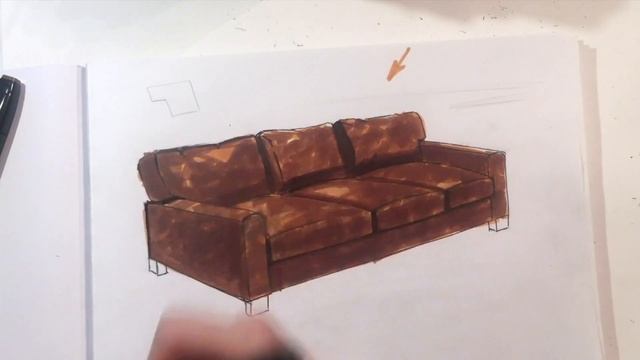 Интерьерный скетч дивана маркерами. draw the texture of the skin using markers смотреть онлайн