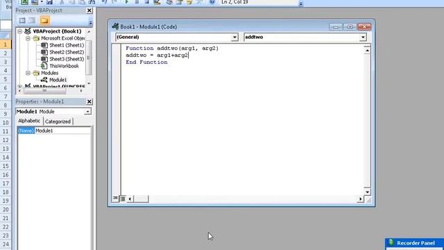 Excel VBA example 2: writing a function to add two number смотреть онлайн