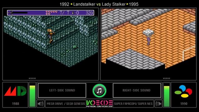 Landstalker Vs Lady Stalker (Mega Drive Vs Super Famicom) Side By Side Comparison | VCDECIDE