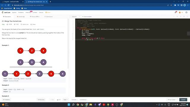 LeetCode 21: Merge Two Sorted Lists Python 3 Solution смотреть онлайн