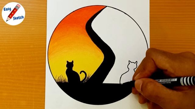 How To Draw: Day and Night Colored Landscape Cats смотреть онлайн