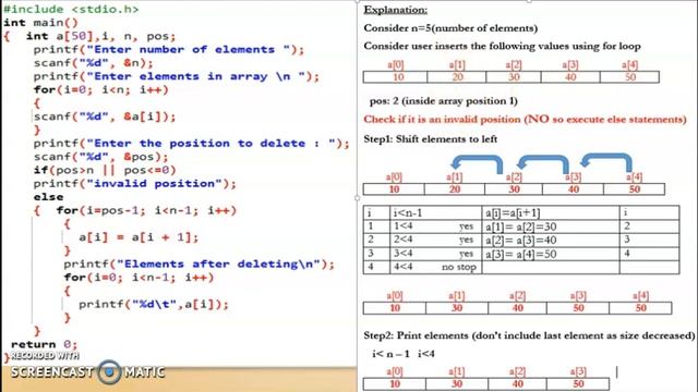 ARRAYS PART –G | DELETE ELEMENT FROM A SPECIFIC POSITION IN AN ARRAY смотреть онлайн