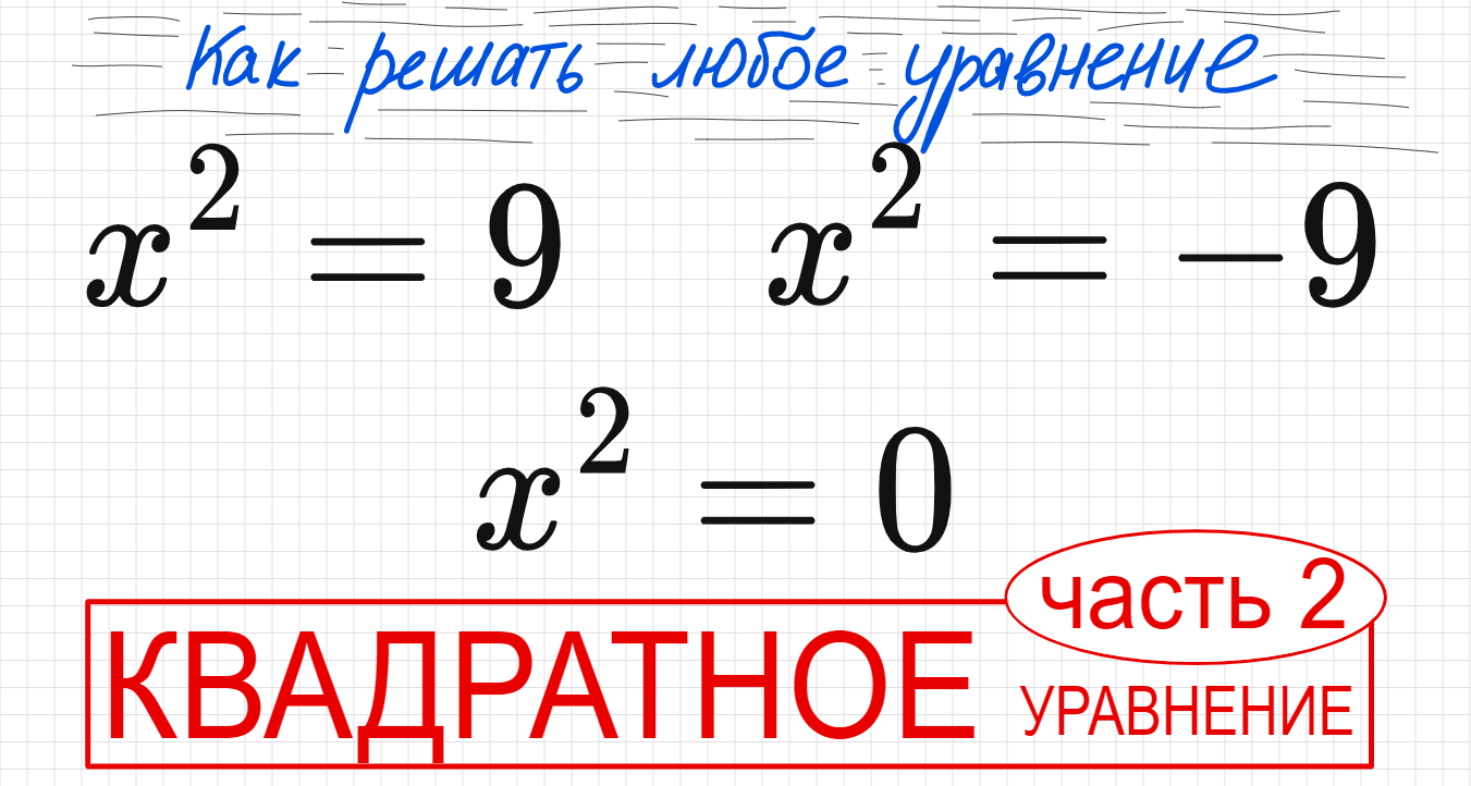 №1 Неполные квадратные уравнения х^2=9 x^2=-9 x^2=0 Как выразить х Как избавиться от квадрата 7 кл смотреть онлайн