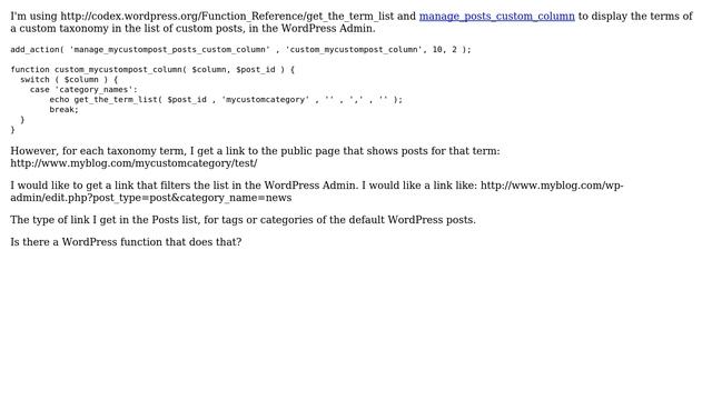 Wordpress: Taxonomy terms with edit/filter link in wp-admin, in the list of custom posts смотреть онлайн