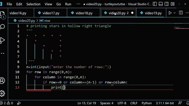 write a python program to print star pattern program #youtube @greatthings2005pv смотреть онлайн