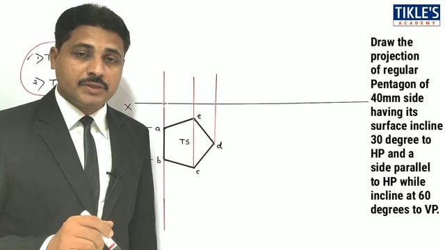 PROJECTION OF PLANES SOLVED PROBLEM 1 IN HINDI IN ENGINEERING DRAWING @TIKLESACADEMYOFMATHS