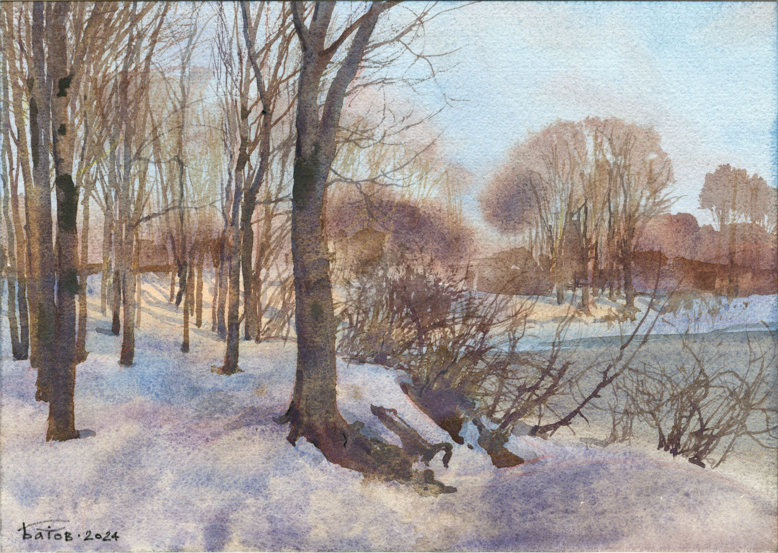 20240322 Парк усадьбы Ясенево. Акварель, этюд. смотреть онлайн