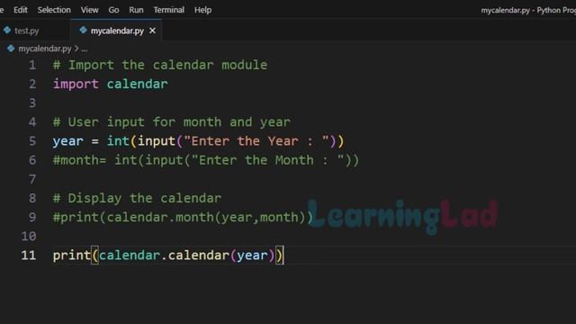 Write Python Program to Display Calendar for Month and Year смотреть онлайн