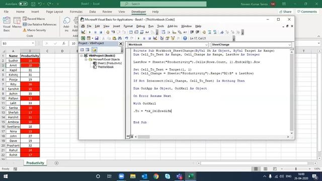 Outlook Email Trigger when Excel Cell value is changed | Run macro in excel if cell value change | смотреть онлайн