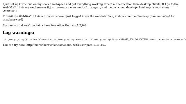 Owncloud WebDAV authentication possible via web interface but not desktop client смотреть онлайн