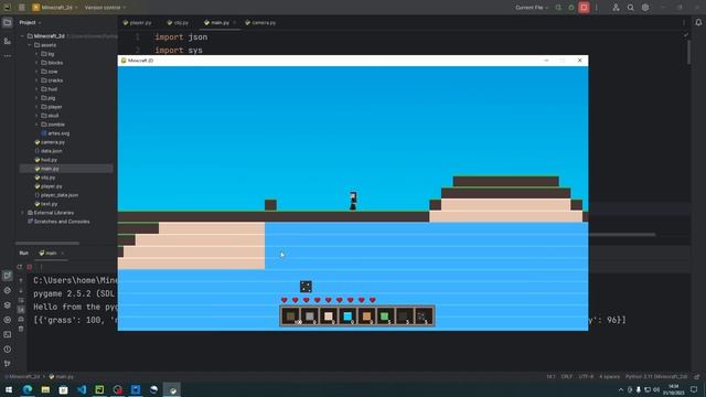 Criei um jogo estilo minecraft, mas em 2d - pygame #minecraft #pygame #python смотреть онлайн