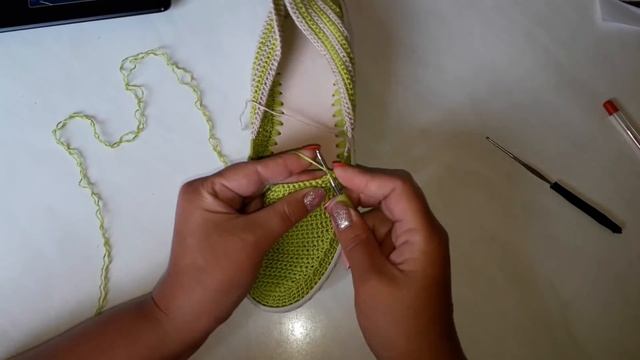Вязаная обувь крючком. Мокасины САЛАТОВОЕ ЧУДО часть 2