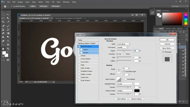 photoshop text effect golden editable tutorial смотреть онлайн
