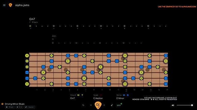 Driving Minor Blues Rock Jam Track Guitar Backing Track (E Minor 119 BPM)
