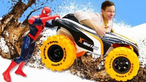 Игры гонки - Человек Паук против Стервятника! - Машинки и Супергерои видео игрушки для мальчиков