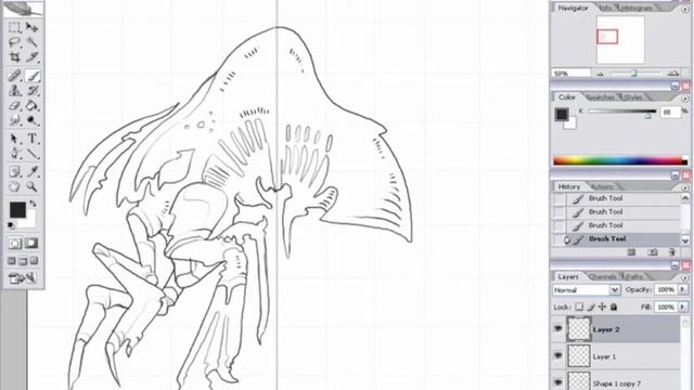 Photoshop thumbnails - part 3 - linework sketching смотреть онлайн