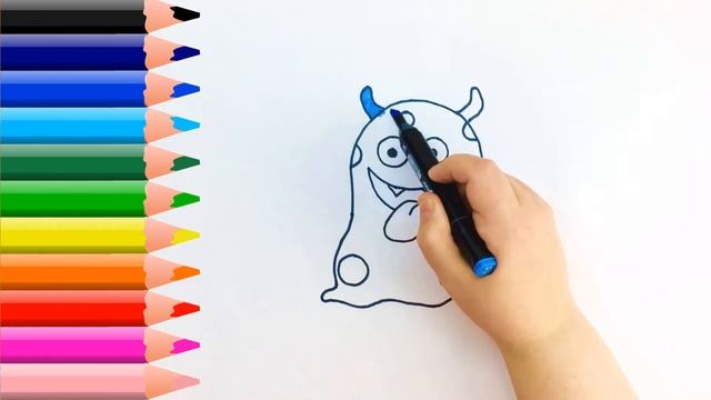 Как нарисовать милого монстрика . Мультик раскраска. Простая техника рисования для детей смотреть онлайн