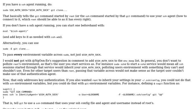 How to use any command (such as git) with a normal user's ssh keys but sudo file permissions? смотреть онлайн